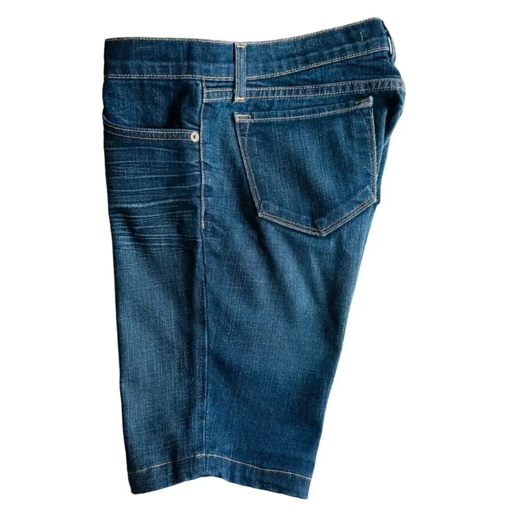 J Brand Jean Short Long Bermuda Size 26 5 Pocket Belted Mid Rise Stretch